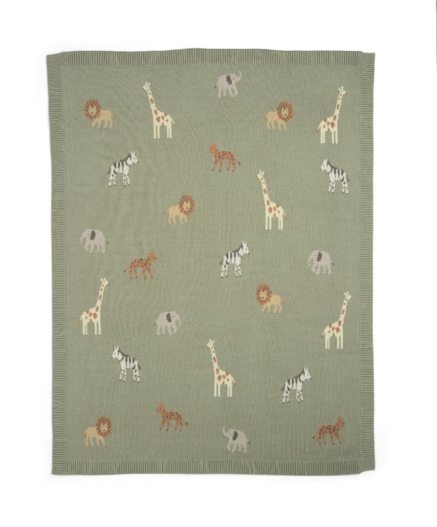 Mamas & Papas Knitted Blanket - Safari Sage - 100% Cotton - Soft Jacquard Design