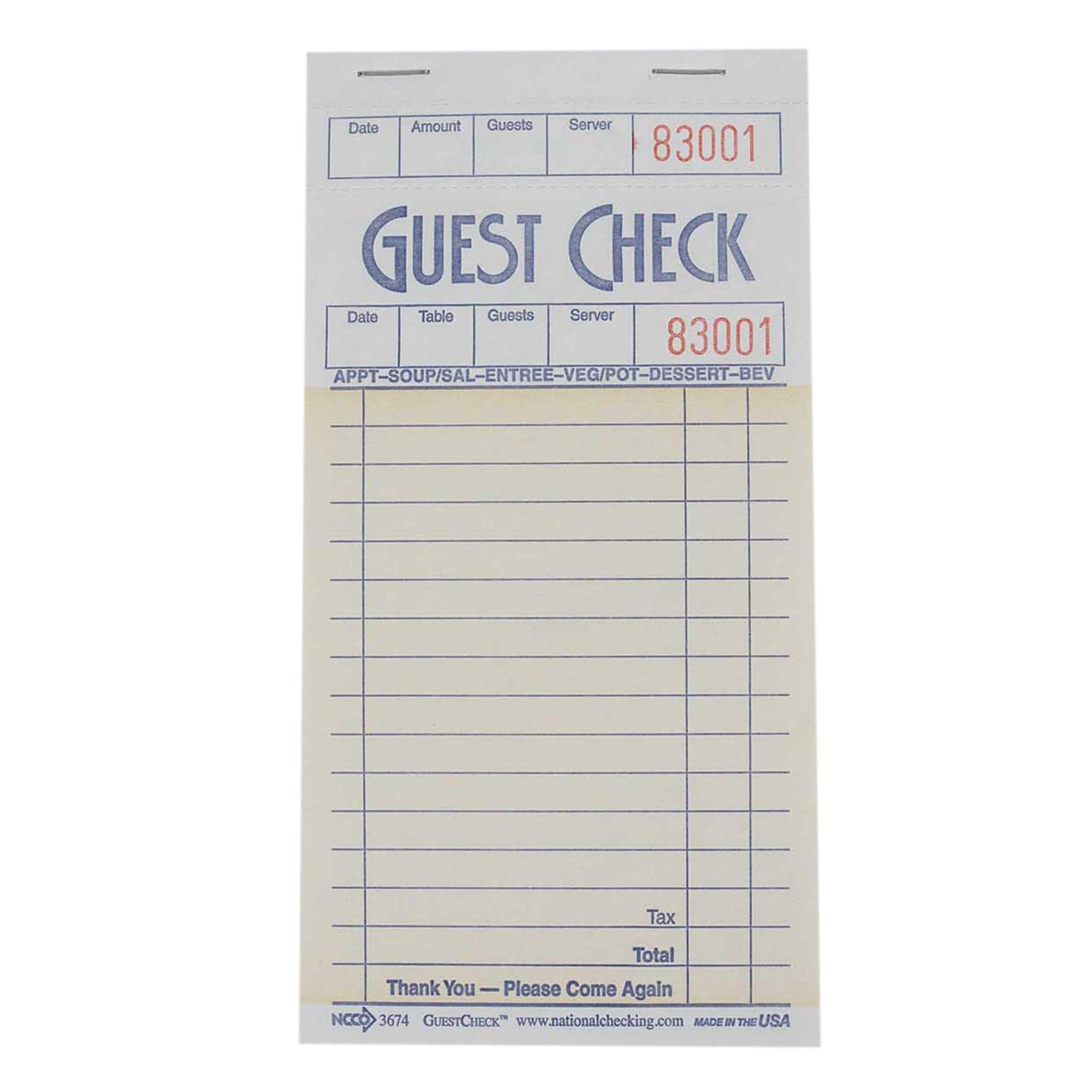 National Checking Company Guest Check Board - 1 Part Salmon by NCCO – Pack of 2500