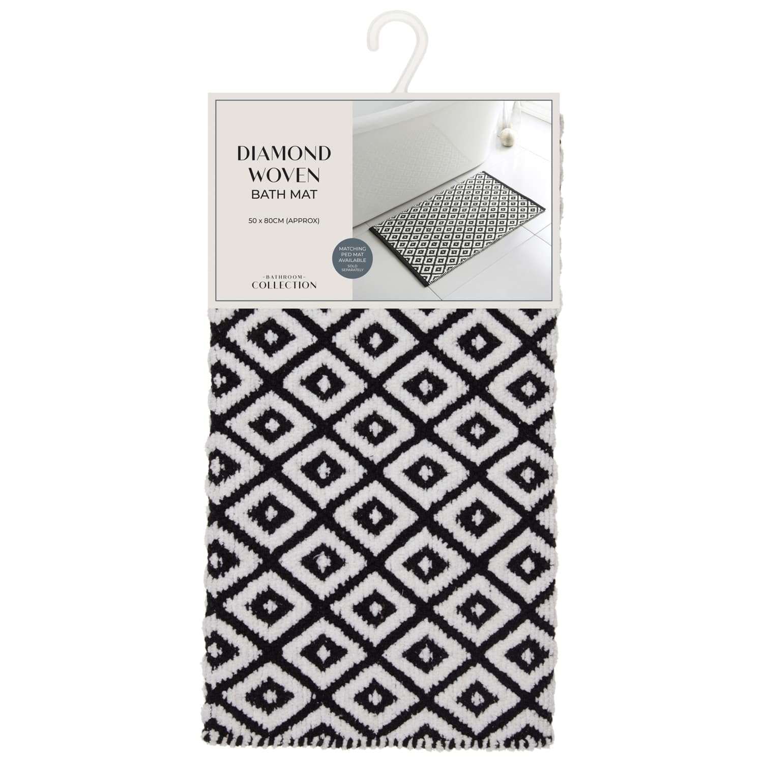 New Luxury Super Soft Washable Diamond Woven Bath Mat - Black Non-Slip 50 x 80cm