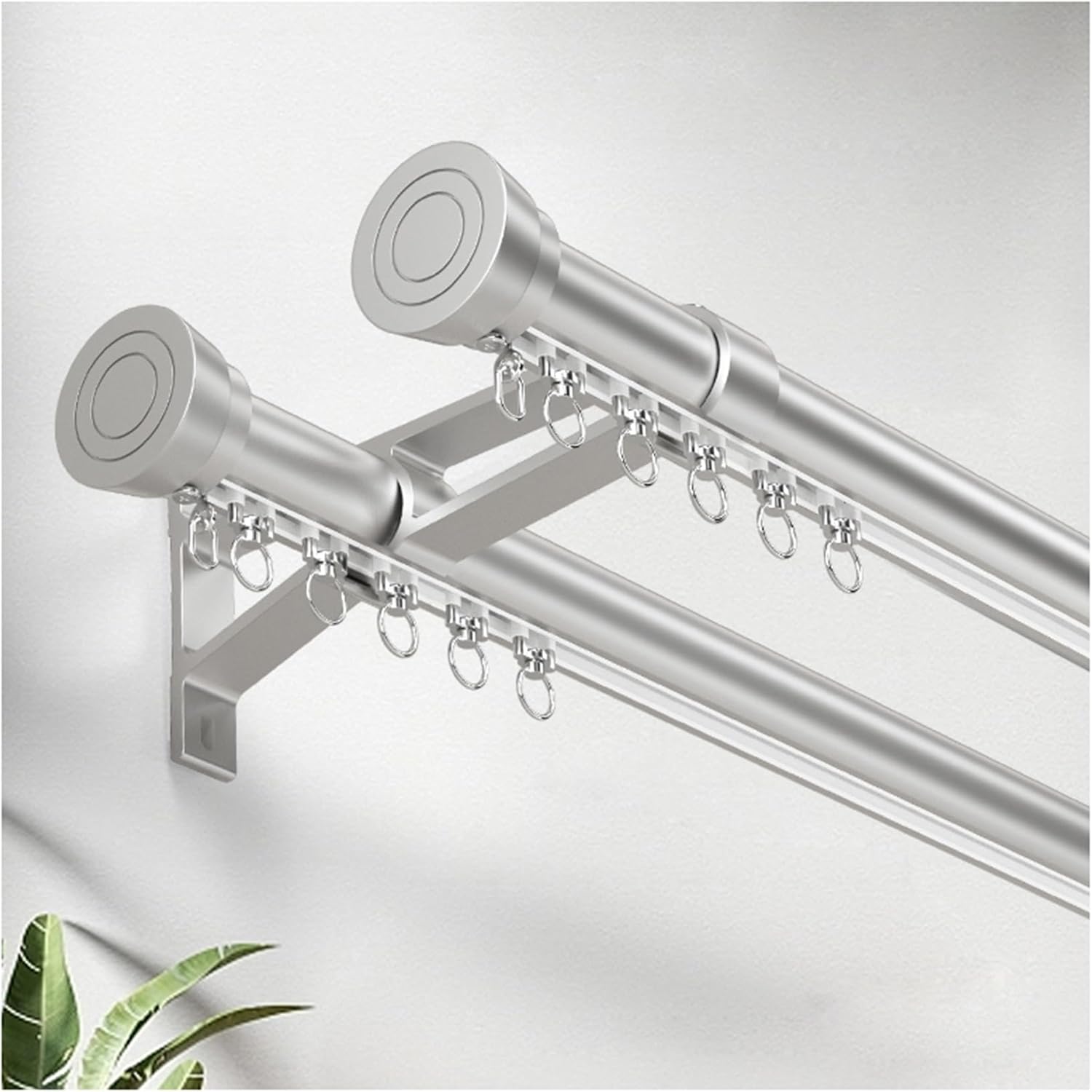 Dual Track Ceiling Track Set, Roman Rod Aluminum Alloy Curtain Track, Room Divider Curtain Rods, for Bunk Bed Bay Window Rv(Pulley-Gray,2.8 M/9.2 FT)
