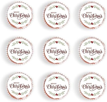 40 Pcs Edible Merry Christmas Cupcake Toppers Wafer Paper Picks for Baby Shower, Christmas Party, New Year Holiday Party Supplies