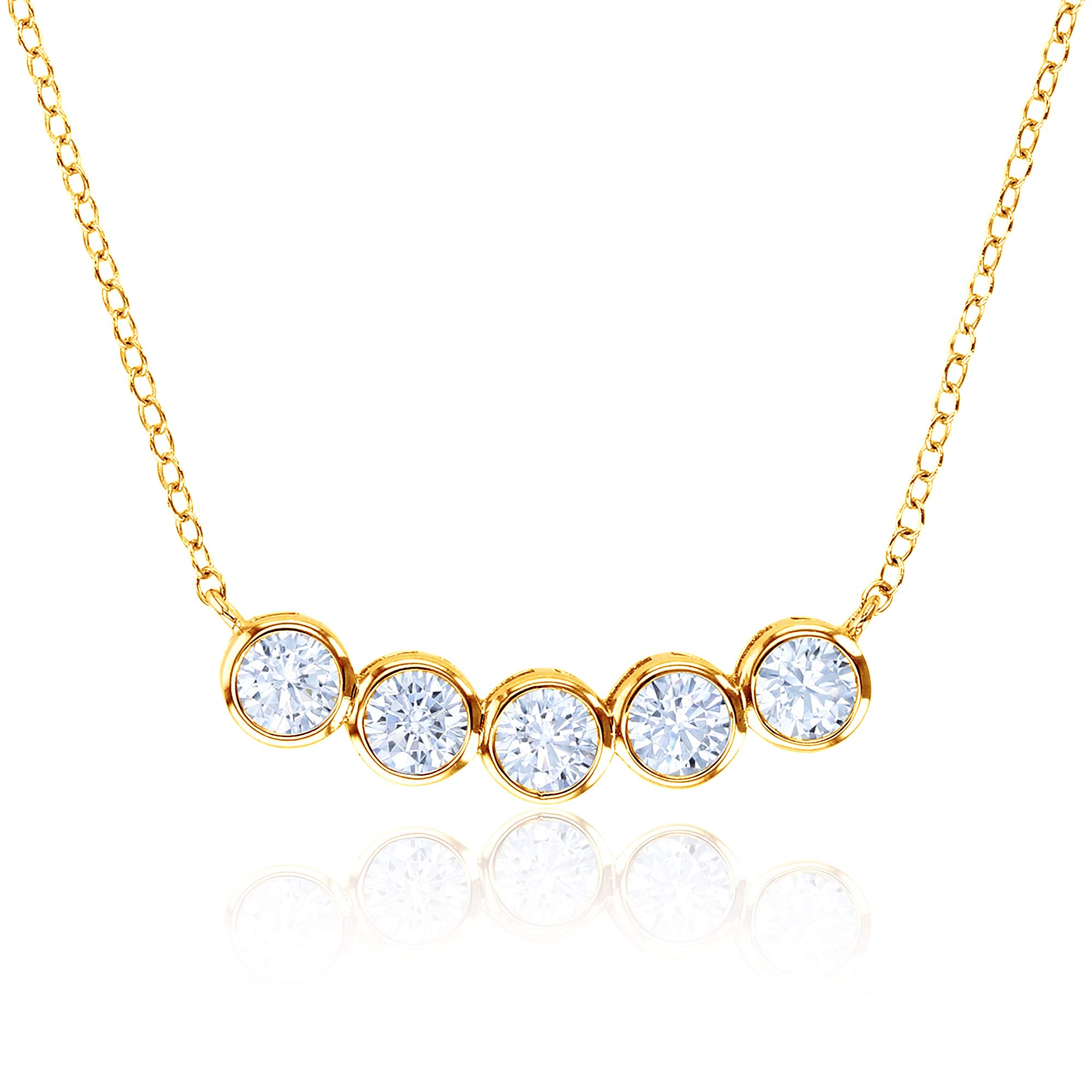 14K Gold Plated 925 Sterling Silver Cubic Zirconia Bezel Set Bar Necklaces For Women | 4mm Cubic Zirconia Simulated Diamond | 925 Sterling Silver 18"