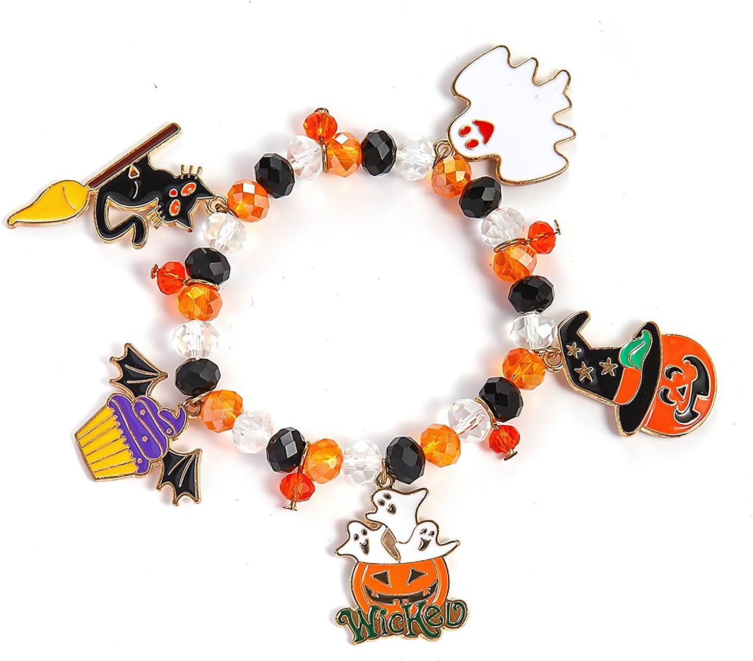 Halloween Gifts for Women Boo Basket Stuffers Halloween Stretch Cute Bracelets Charms Basket Stuff Pumpkin Ghost Charm Beaded Bracelet Jewelry Gift