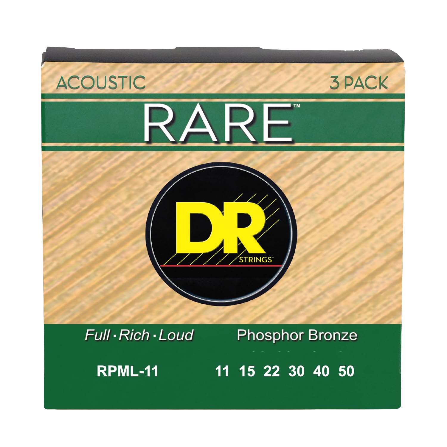 DR Rare - Corde per chitarra acustica, confezione da 3 pezzi, Custom Light 11-50