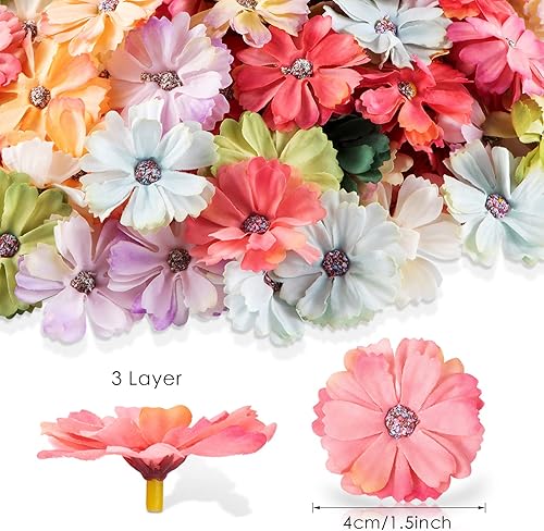 Miniatura 2 de Xinnun 120 Pcs Faux Flowers Heads for Crafts Artificial Small Silk Daisy Flowers Embellishments 1.5 Inch Mini Assorted Faux Daisy Bulk DIY Wreath