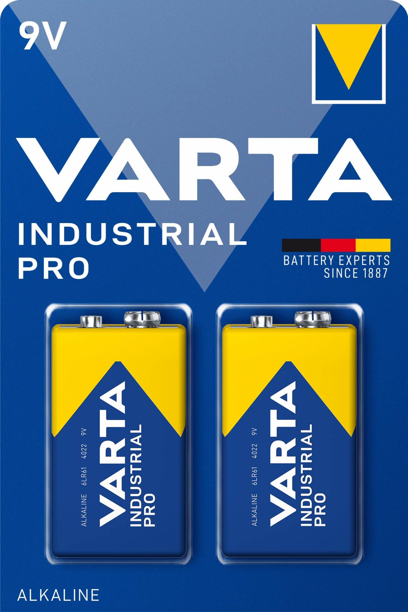 VARTA Batterien 9V Blockbatterie, 20 Stück, Industrial Pro, Alkaline Batterie, Vorratspack, für Rauchmelder, Brand- & Feuermelder