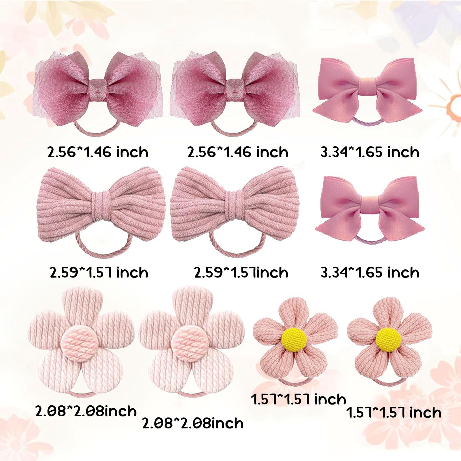 AzureRay Lot de 10 chouchous à cheveux mignons pour filles avec nœuds pour cheveux rose et motif floral, joli ensemble d'accessoires pour cheveux pour bébé et enfants