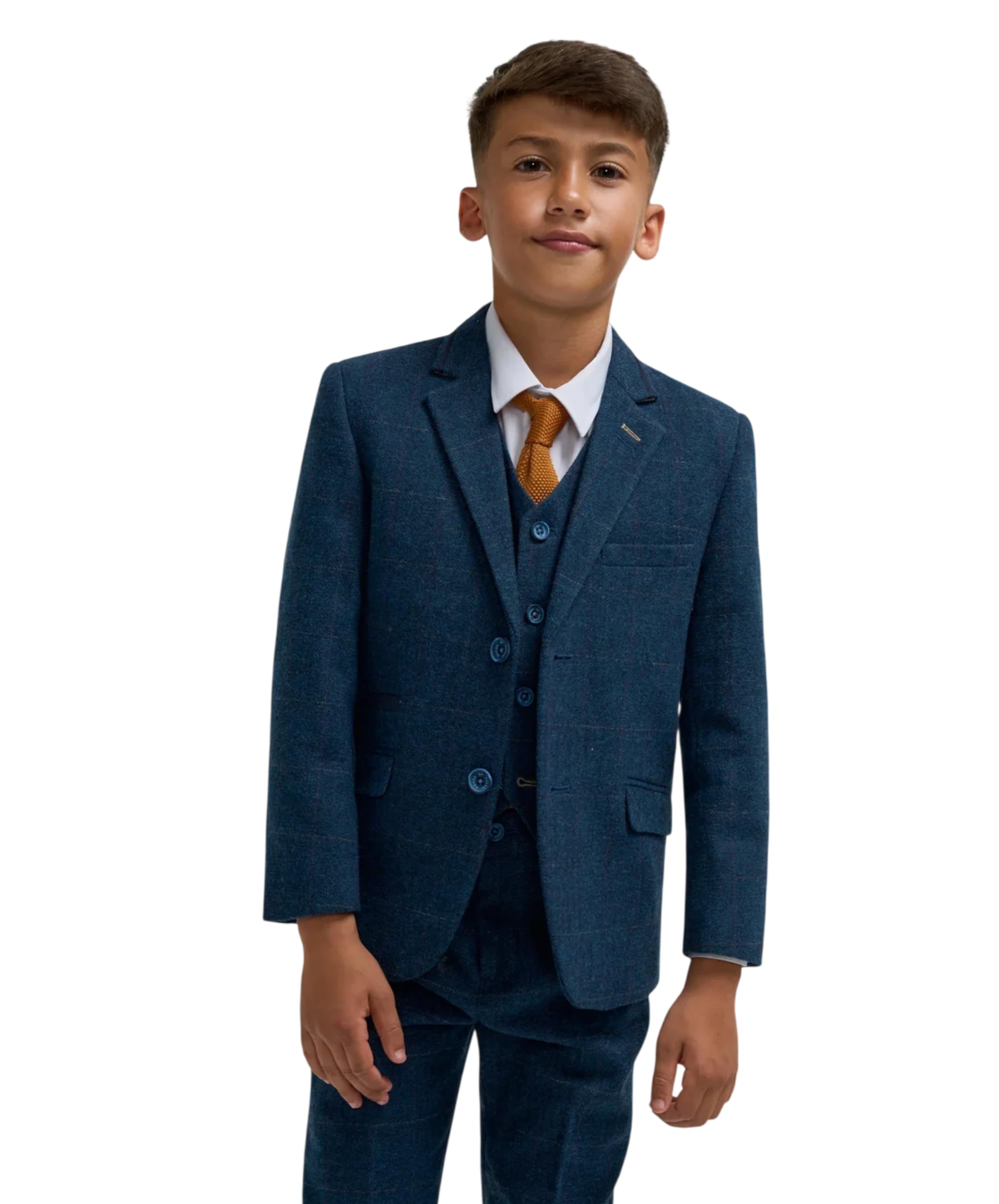 Completo da ragazzo in 3 pezzi, vestibilità aderente, in tweed a spina di pesce, in misto lana, set formale per matrimonio, porta anelli