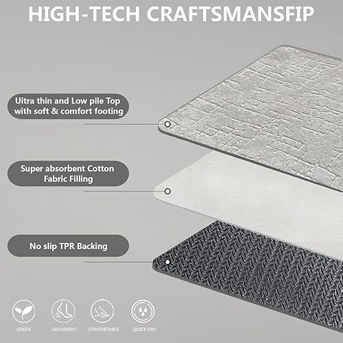 Miniatura 3 de Tapetes de baño finos para debajo de la puerta, de pelo bajo, planos, en relieve, absorbentes, de secado rápido, junto a la bañera, fregadero, ducha