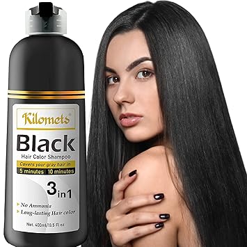 BLACK Hair Dye Shampoo 400ml- 100% Grey Coverage in Minutes- Ammonia Free Hair Color Shampoo Cover Gray Silver Hair- Instant Darkening Coloring At Home- Gift for Mom Dad