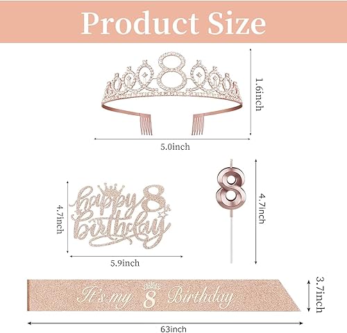 Miniatura 10 de Decoraciones de cumpleaños de 38 años para mujeres, incluyendo banda de cumpleaños, tiara/corona, velas numéricas y decoración de pastel, regalos