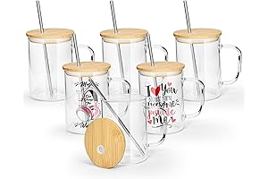 AGH 6 Pack Sublimation Glass Blanks with Bamboo Lid and Metal Straw