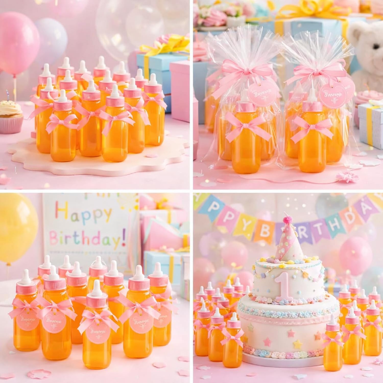 Norme 24 Pcs 9.5 oz Plastic Bottles Chug Shower Game Party Favors for Shower Decorations Gender Reveal Gifts (Pink)
