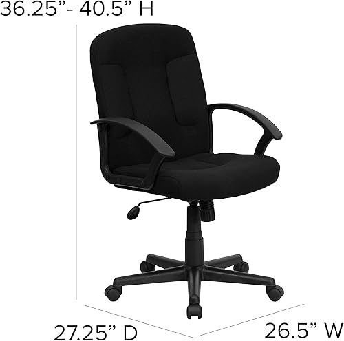 Miniatura 3 de Flash Furniture Silla para tareas o computadora de media espalda color negro de tela con brazos de nailon, Metal Madera, Negro