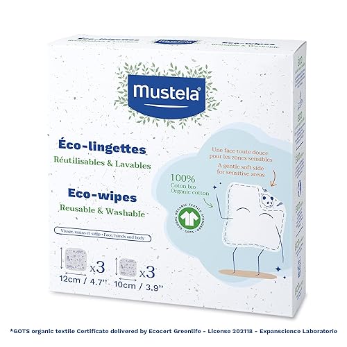 Miniatura 2 de Mustela Toallitas ecológicas reutilizables y lavables para bebés, almohadillas de algodón 100% orgánicas con certificación GOTS para limpiezas