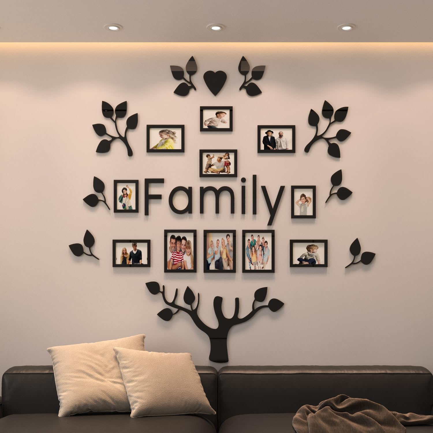 Family Tree Wall Decor Picture Frames Collage Home Decorations Acrylic DIY 3D Stickers Photo Collage Frame for Living Room Bedroom Gifts Black Large 59 * 59 inch