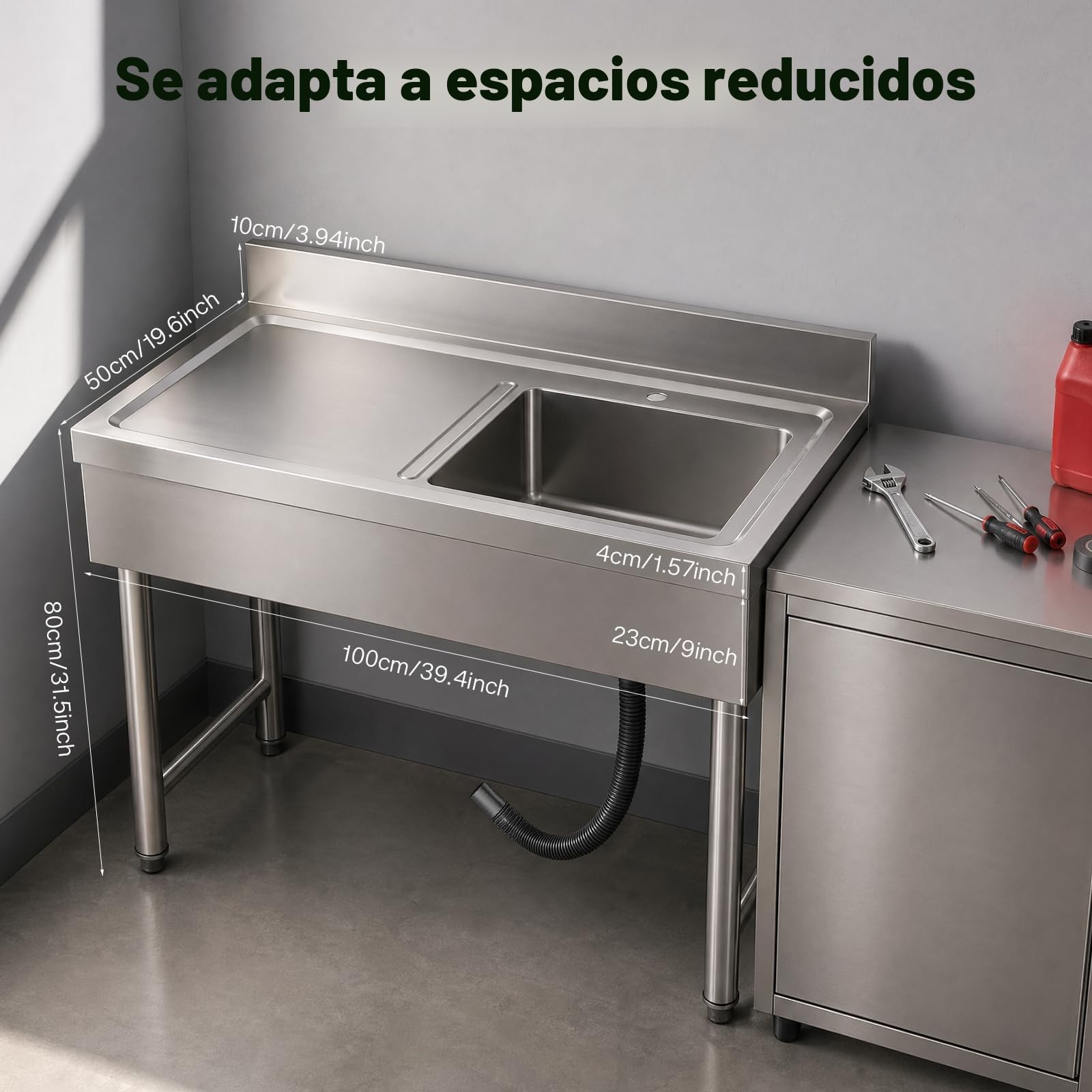 Fregadero de acero inoxidable independiente, fregadero de cocina de restaurante comercial, lavabo multifunción, fregadero exterior, fregadero para interior, exterior, cocina, restaurante, lavadero