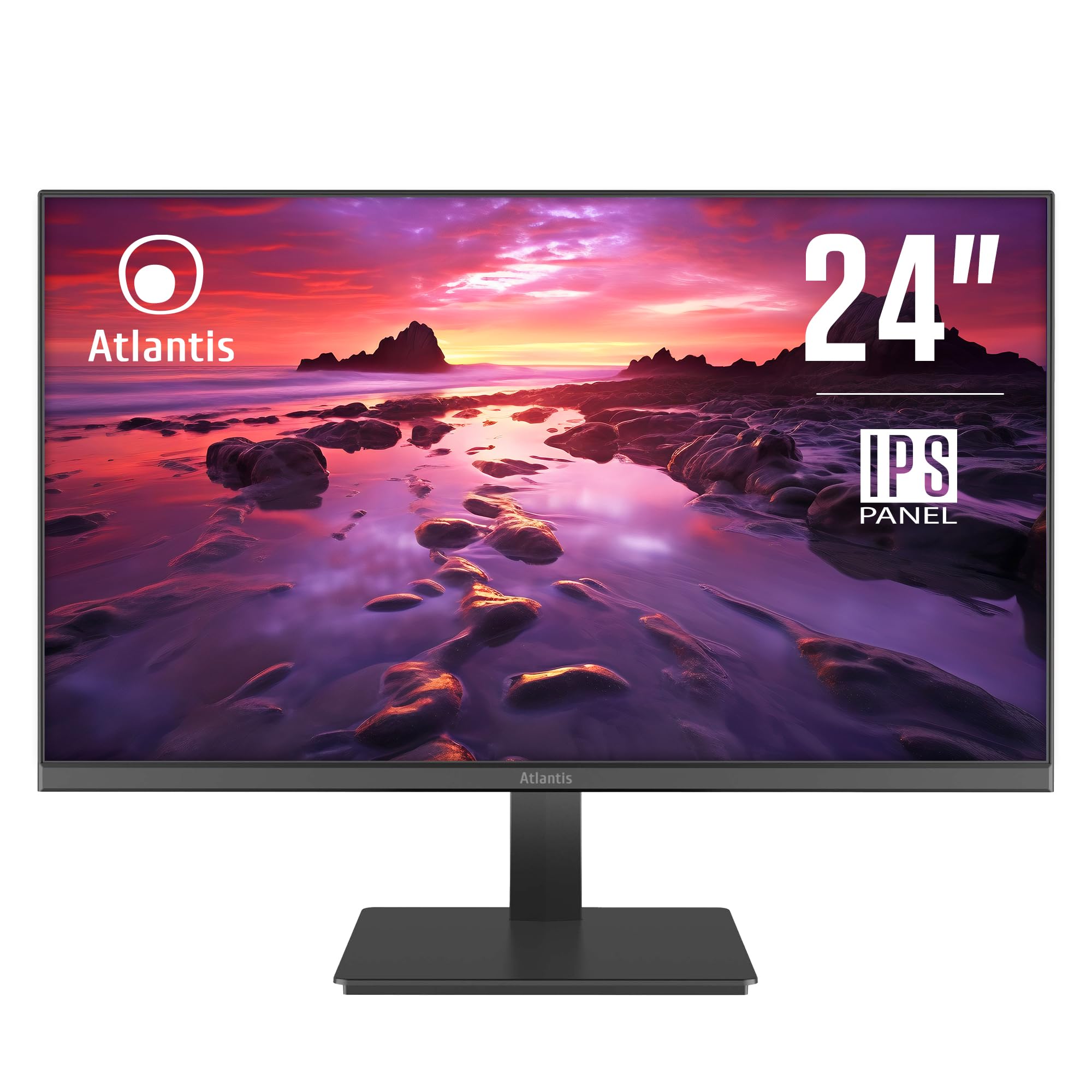 Atlantis Monitor 24 pollici, schermo 24" IPS 75Hz, Full HD 1920x1080, VGA HDMI, FreeSync, inclin, risposta 5ms, Contrasto 1000:1, Angolo 178/178, Cavo HDMI 1,5m