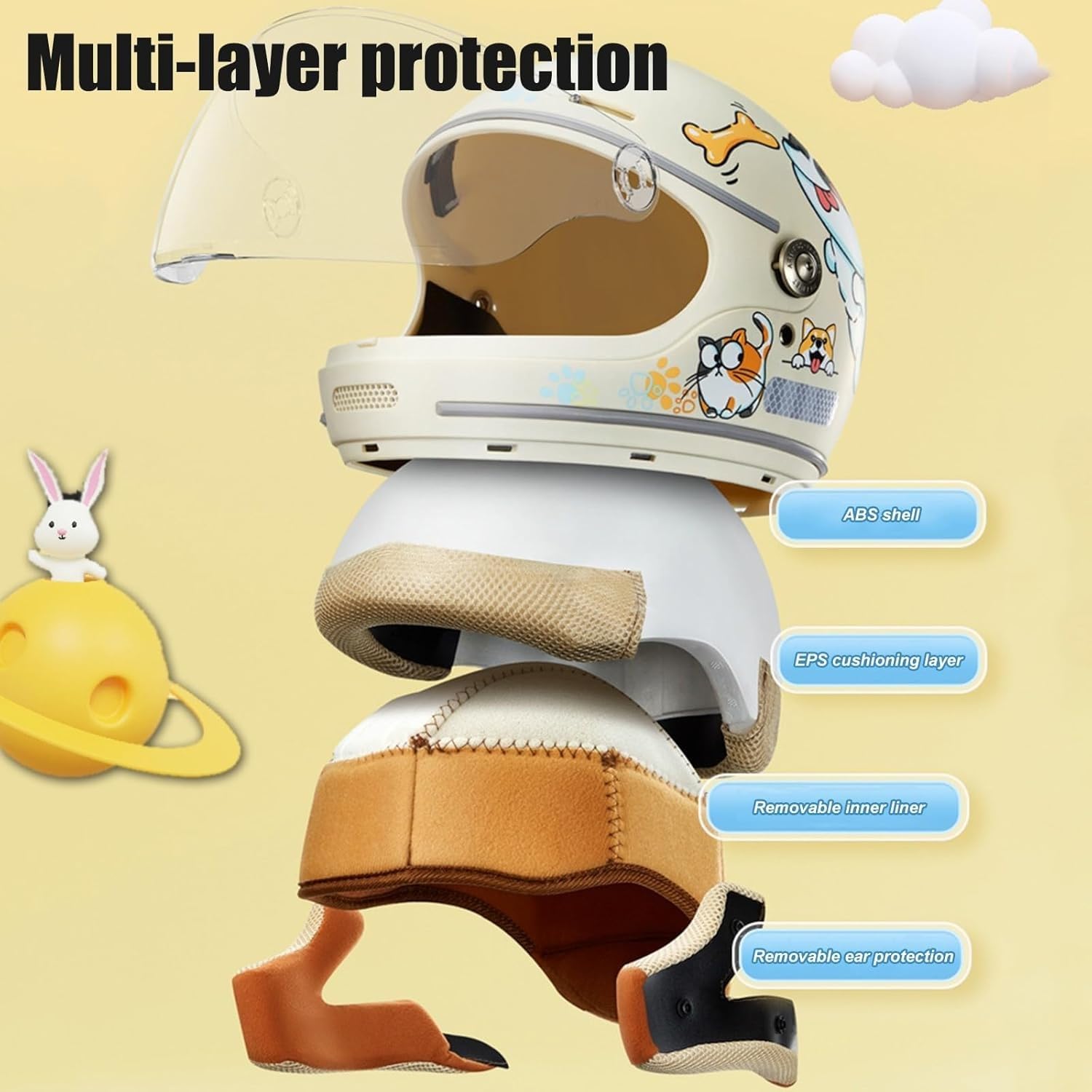 Casco de motocicleta para niños, casco integral de bicicleta con visera solar y bufanda extraíble, casco de scooter para niños y niñas de 3 a 12 años G,46-52CM