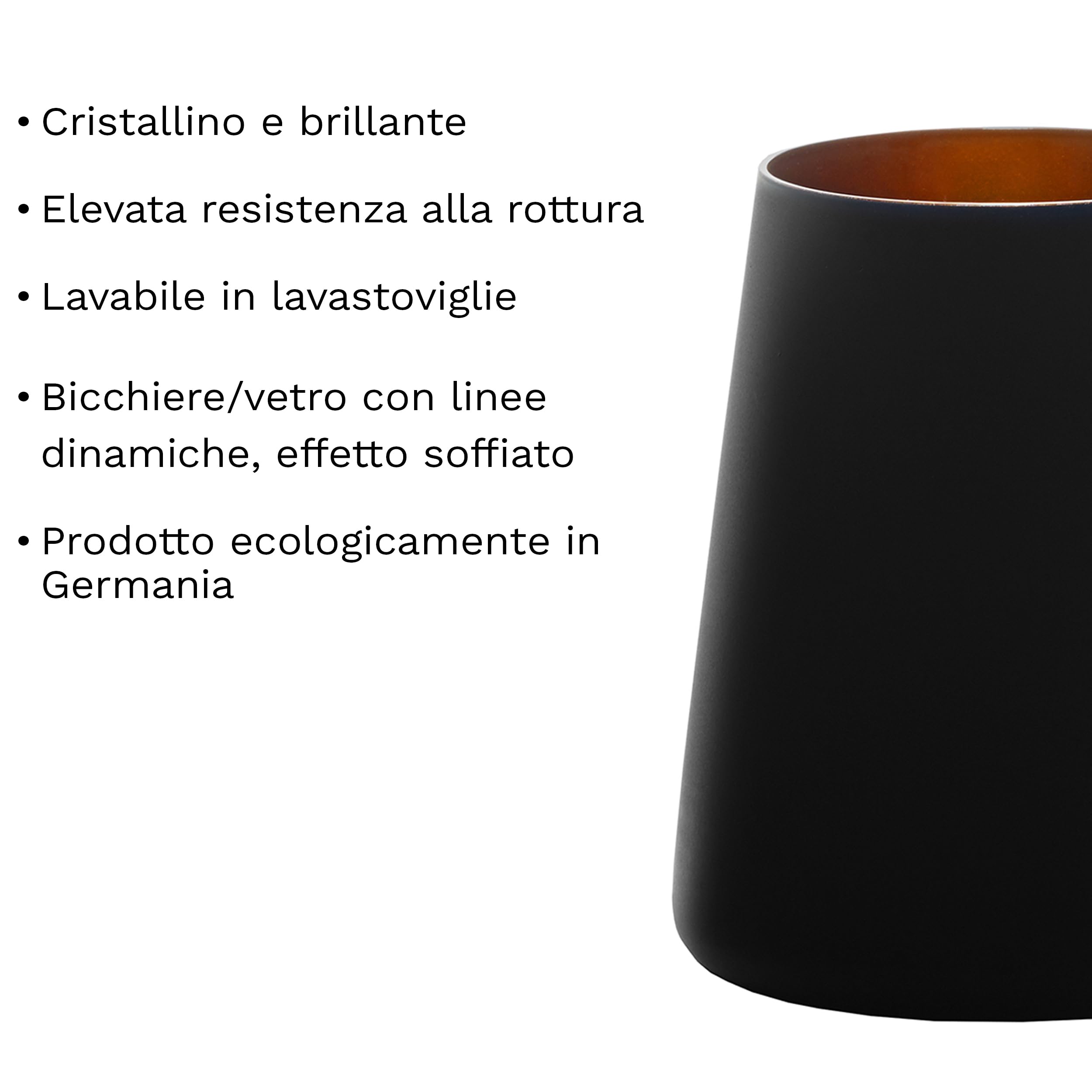 Stölzle Lausitz Bicchieri Nero/Bronzo Power Set di 6, 380 ml – Bicchieri Moderni per Acqua, Vino, Cocktail & Succhi – Cristallo di Alta Qualità – Lavabili in Lavastoviglie e Antiurto, Made in Germany