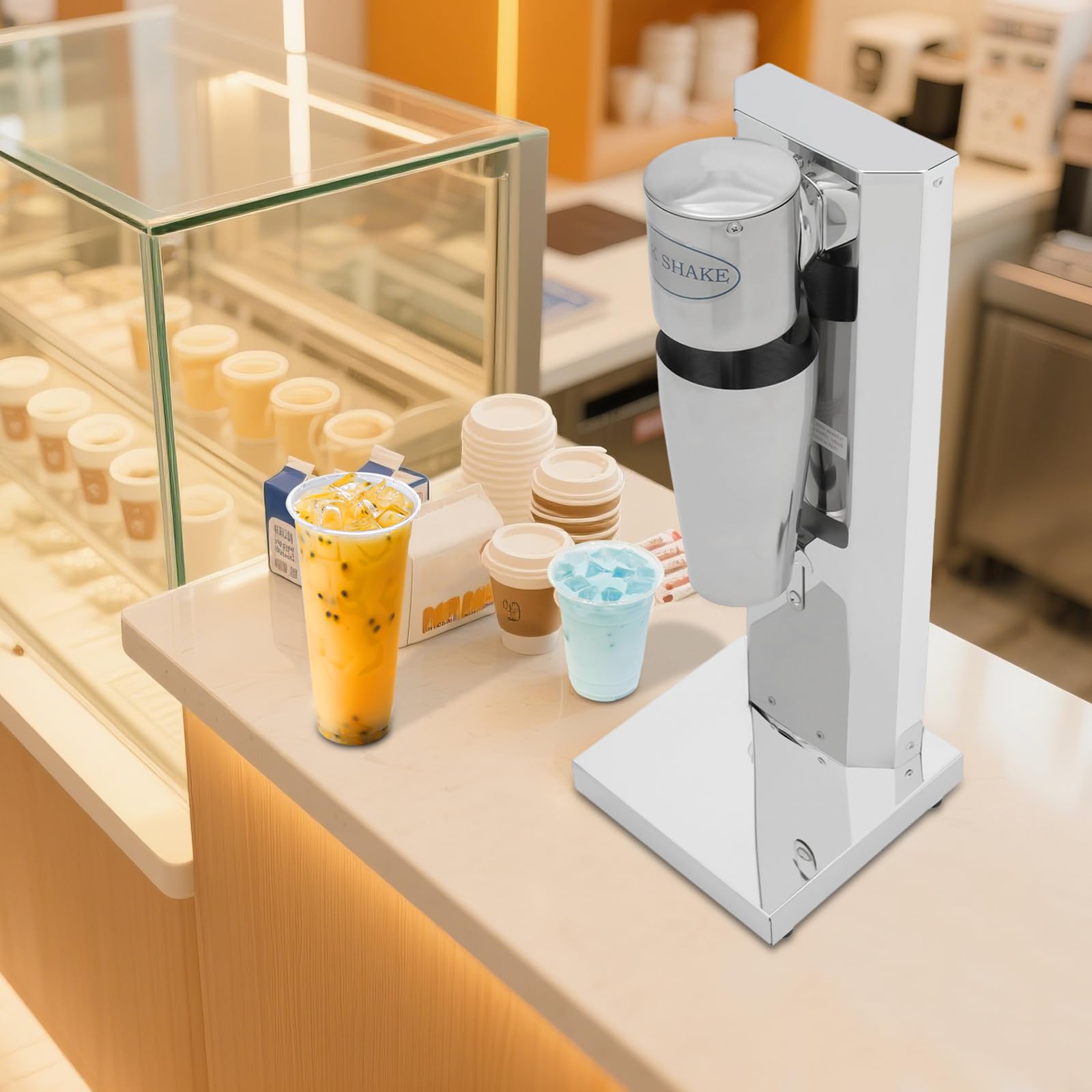 Frullatore elettrico da 180 W, 650 ml, per frullati, cocktail, frappè, mixer per bevande con doppio disco di miscelazione, in acciaio inox, per negozi di tè al latte, caffè