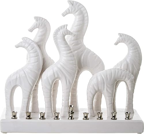 Copa Judaica Menorá de cerámica de cebra para Janucá Diseño novedoso de las llanuras de Zambia para velas estándar de Hanukkah y la mayoría de