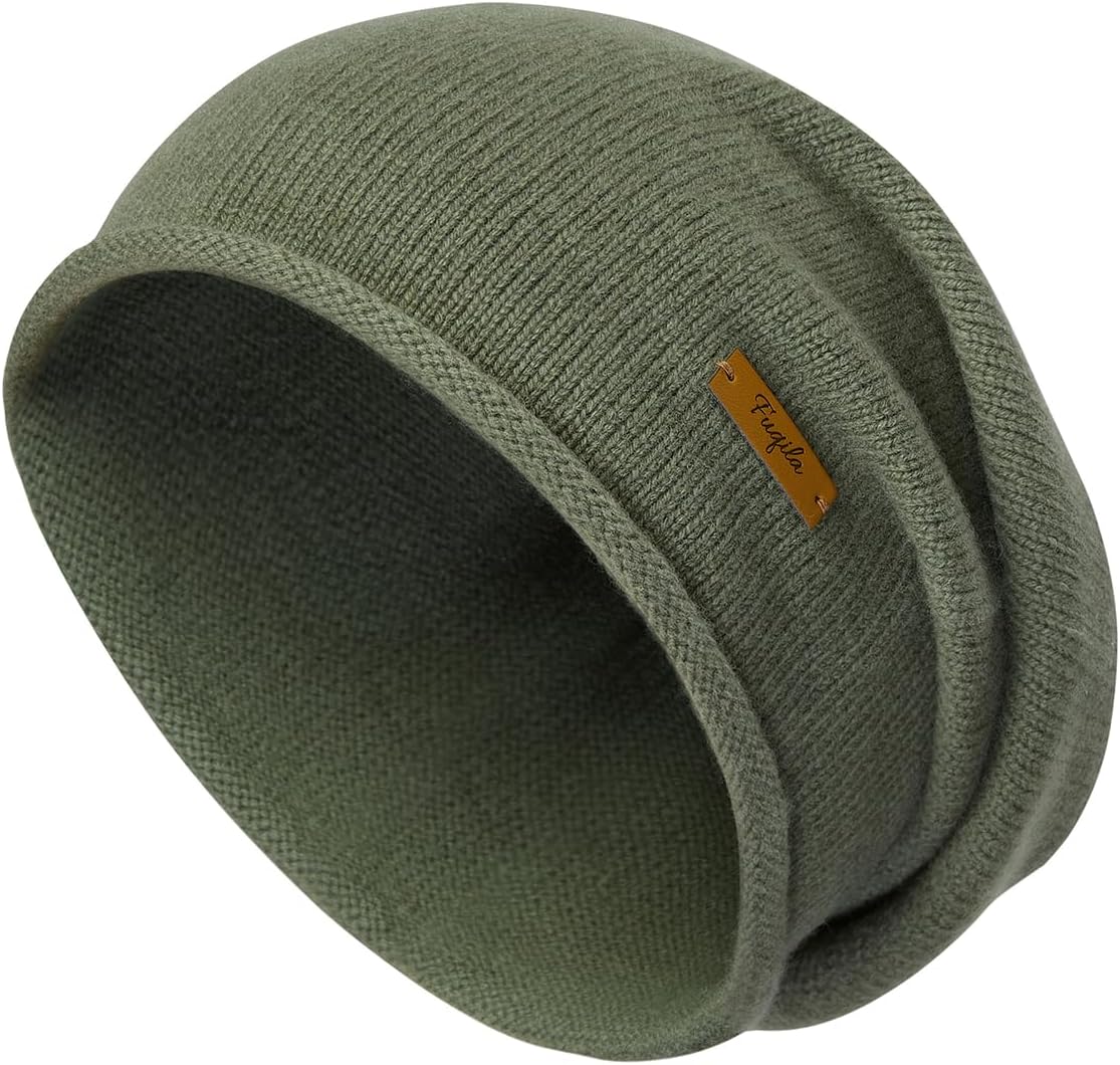FUQILA 100% Merino Wool Slouchy Beanie Hat, Women Warm Winter Caps Soft, Ladies Breathable & Cozy Stretchy Knitted Skull Cap