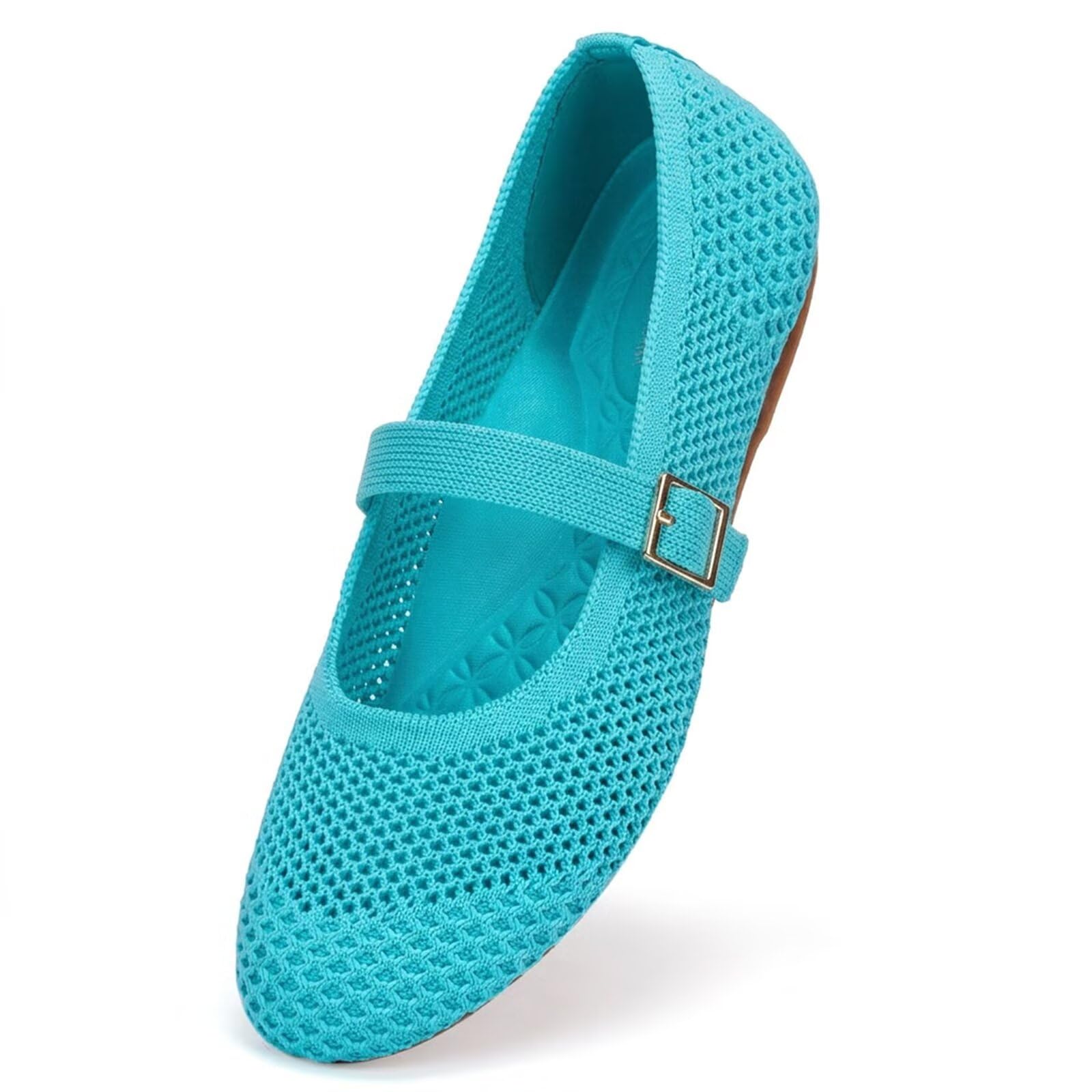 Frank Mully Women's Mary Jane Flats Comfortable Dressy Ballet Flats Casual Round Toe Slip On Washable Knitted Fabric Office Work Woman Shoes
