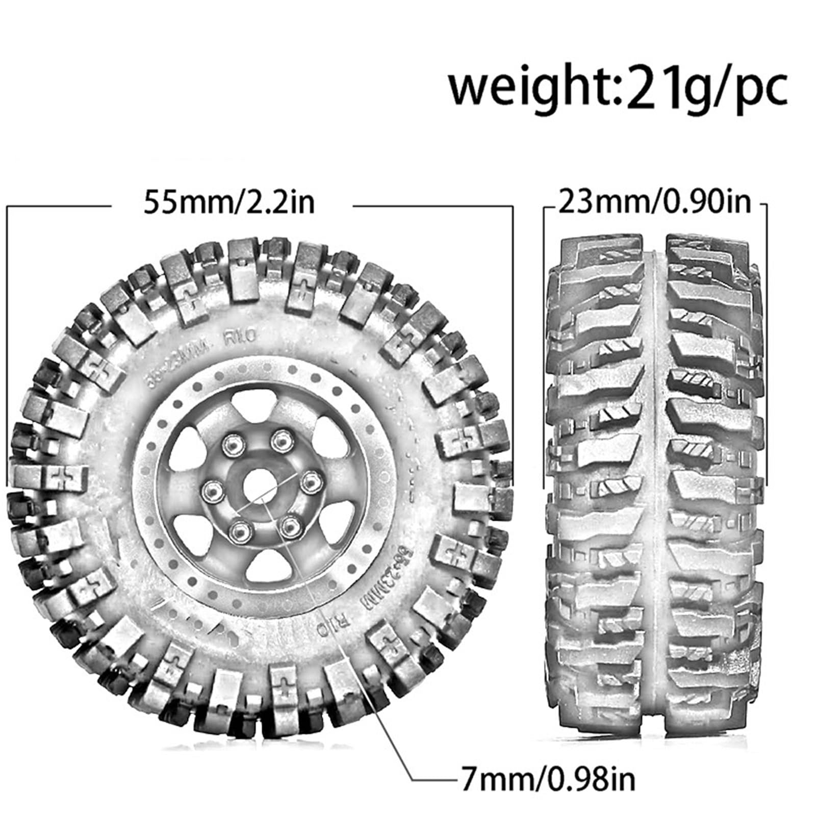 RC Pneumatici Ruote Compatibile Con Traxxas, Per Trx4-m, Per Bronco, Per Defender, Per Axial, Per Scx24, Per Fms, Pneumatici Per Auto Cingolate RC 1/18, Cerchi Beadlock.