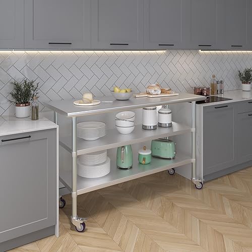 Miniatura 6 de AmGood Stainless Steel Work Table with 2 Shelves and Casters  Metal Utility Table On Wheels (Stainless Steel Work Table with 2 Shelves + Casters,