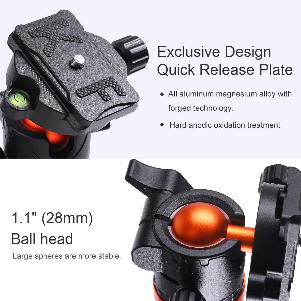 40% Off Discount K&F Concept TM2515T1 Professional 67 inch Camera Tripod Horizontal Aluminum Tripods Portable Monopod with 360 Degree Ball Head Quick Release Plate for DSLR Cameras
