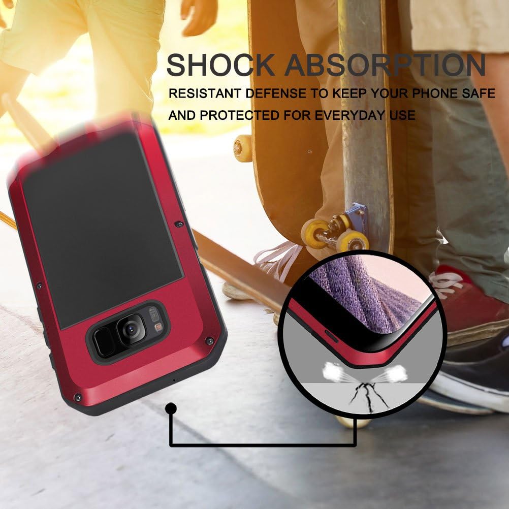 Seacosmo Shockproof Case for Galaxy S8, Full Body Protective Military Rugged Heavy Duty Aluminum Dual Layer Bumper Case Cover, Red