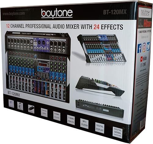 Miniatura 7 de Boytone Mezclador de audio de estudio Bluetooth de 12 canales, controlador de sonido DJ, reproductor de MP3 USB, grabación de PC, 96 KHZ, 11