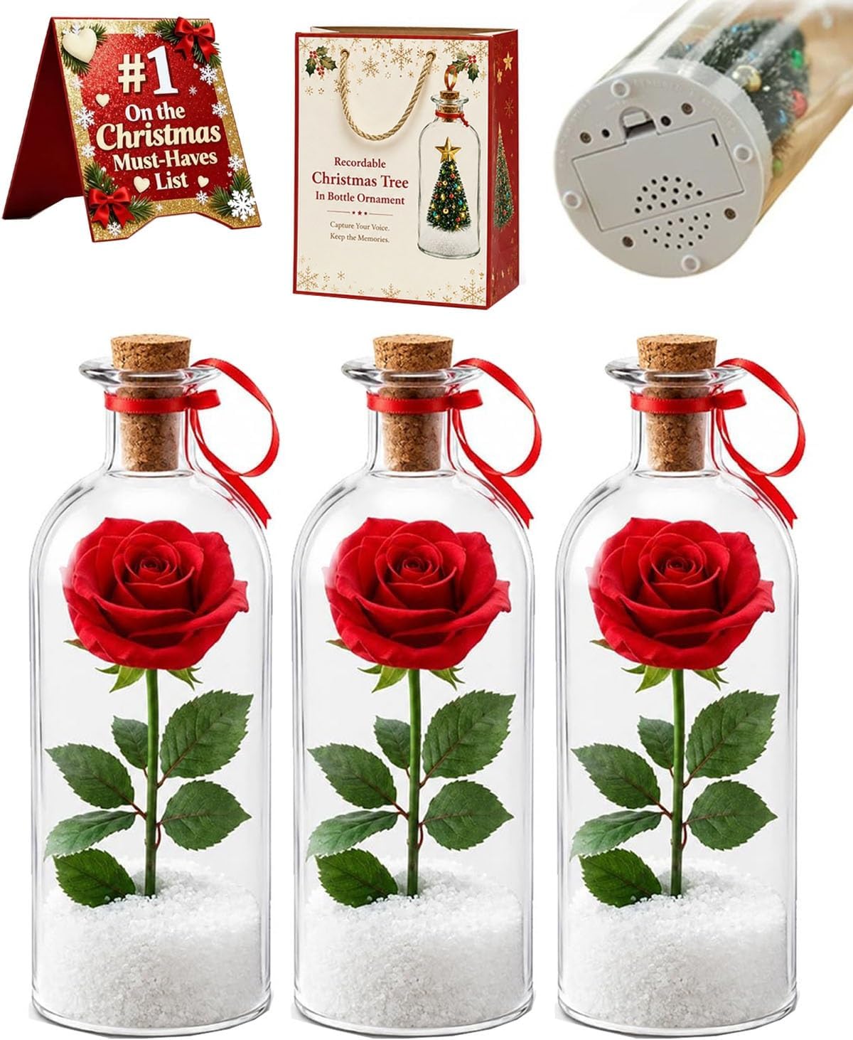 Recordable Christmas Tree Message in a Glass Bottle Ornament 8 in Voice Recording Keepsake Giftcordable Sentimental Gift Holiday Sound Audio Souvenir Meaningful Special Decorative Home