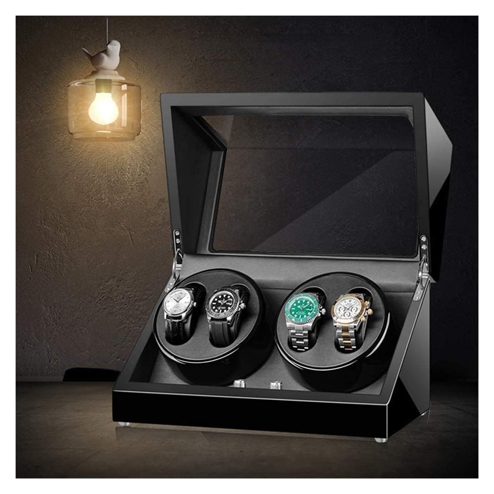Automatischer Uhrenbeweger mit 4 Funktionen für Automatikuhren, Holzoptik, Klavierlack-Finish, leiser Motor, 4 Rotationsmodi, geeignet für Damen- und Herrenuhren