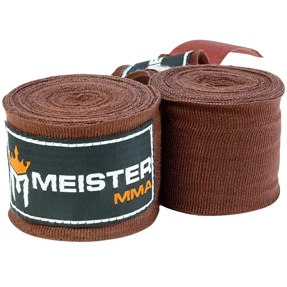 Meister Adult 180" Semi-Elastic Hand Wraps for MMA & Boxing (Pair) - Brown