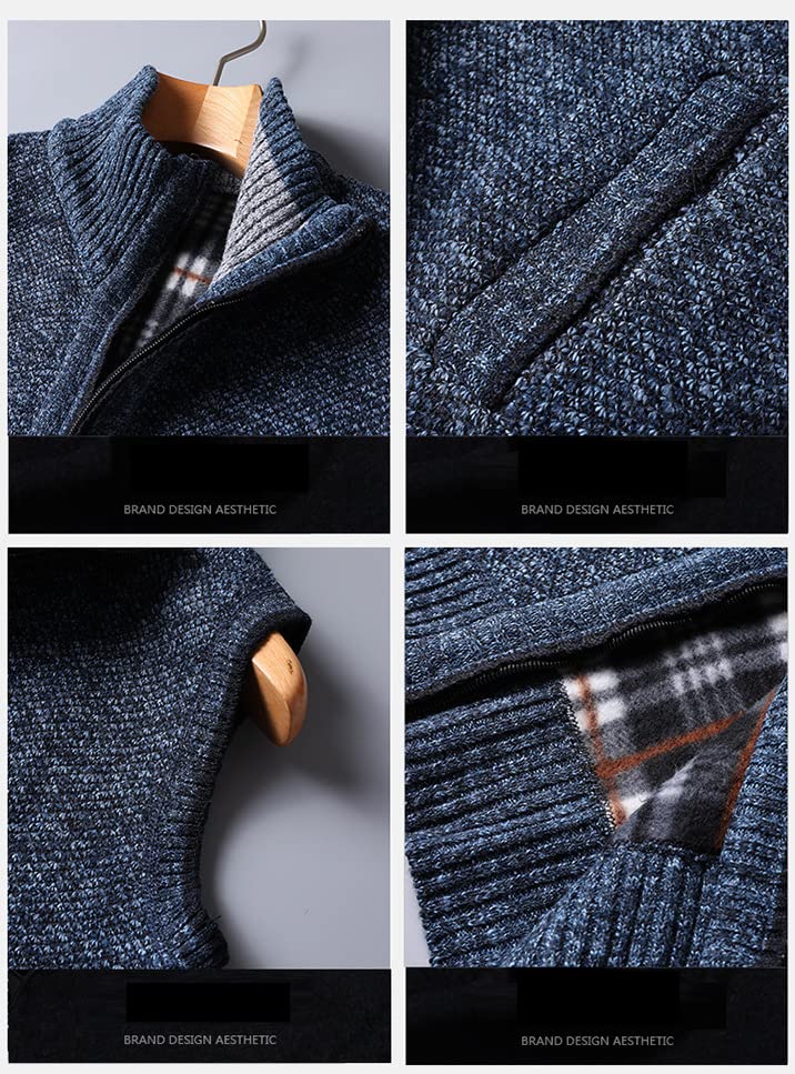 Mens Full Zip Sweater Vest Velvet Lined Stand Collar Sleeveless Cardigan3