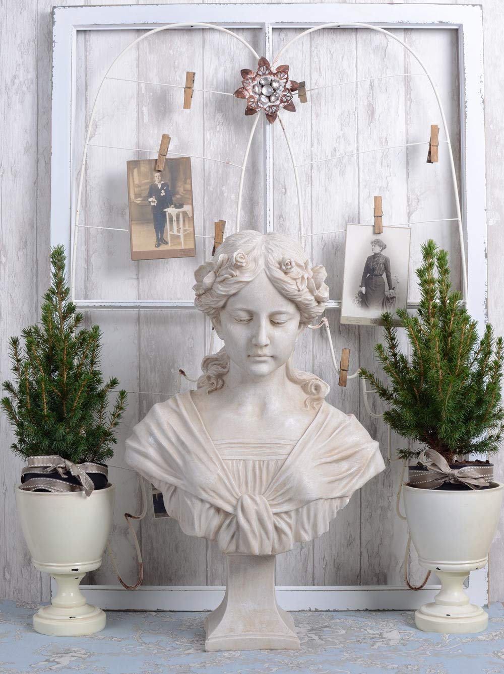 PALAZZO INT JUGENDSTIL BÜSTE „Madame Camille“ – Romantische Mädchenfigur im Shabby Chic Antik Look Polystein Skulptur 58 cm Französischer Stil Jugendstil Statue Deko für Haus Wintergarten & Garten