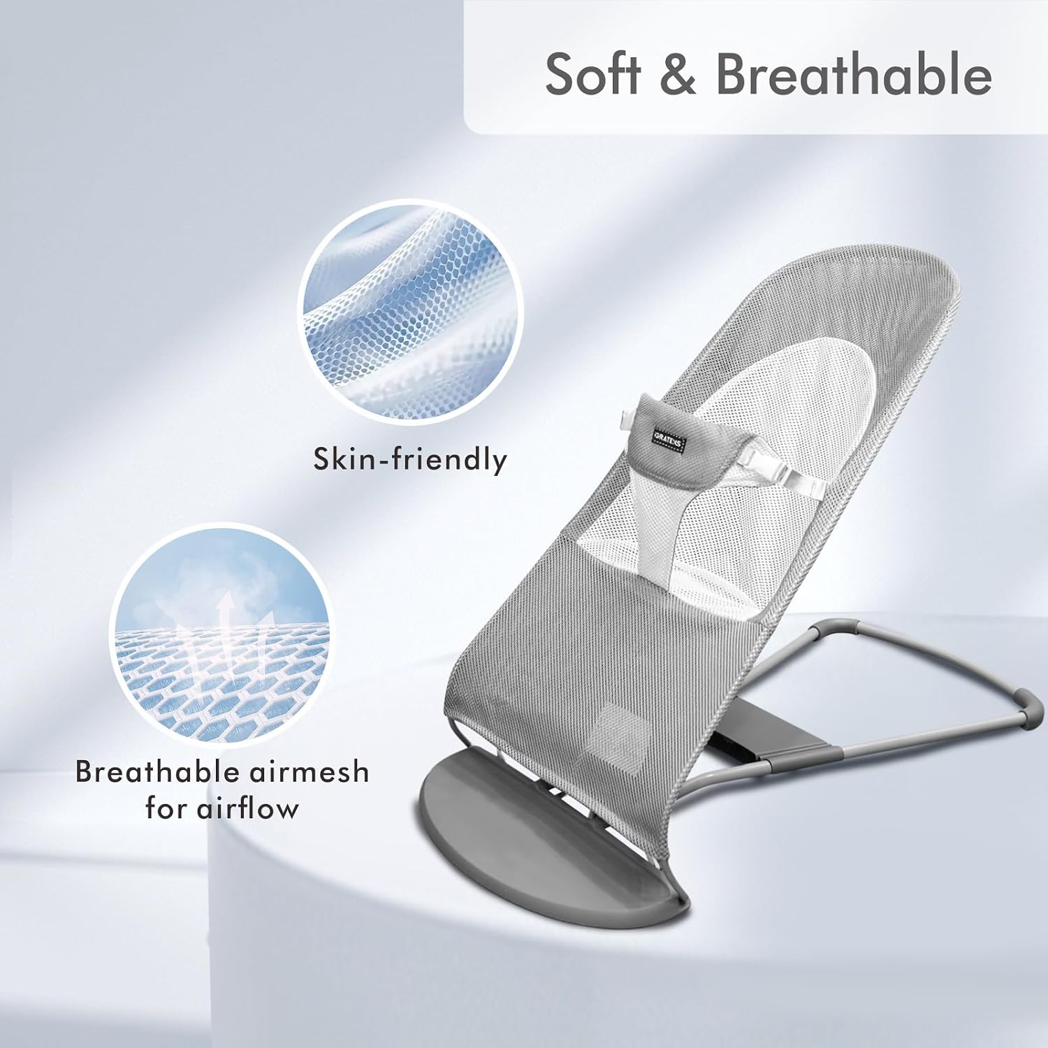 iGRATENS Fabric Seat for Bouncer - Cover for Baby Bjorn Bouncer Balance Soft & Bliss, Ventilated Mesh, Skin -Friendly, Machine Washable, Gray