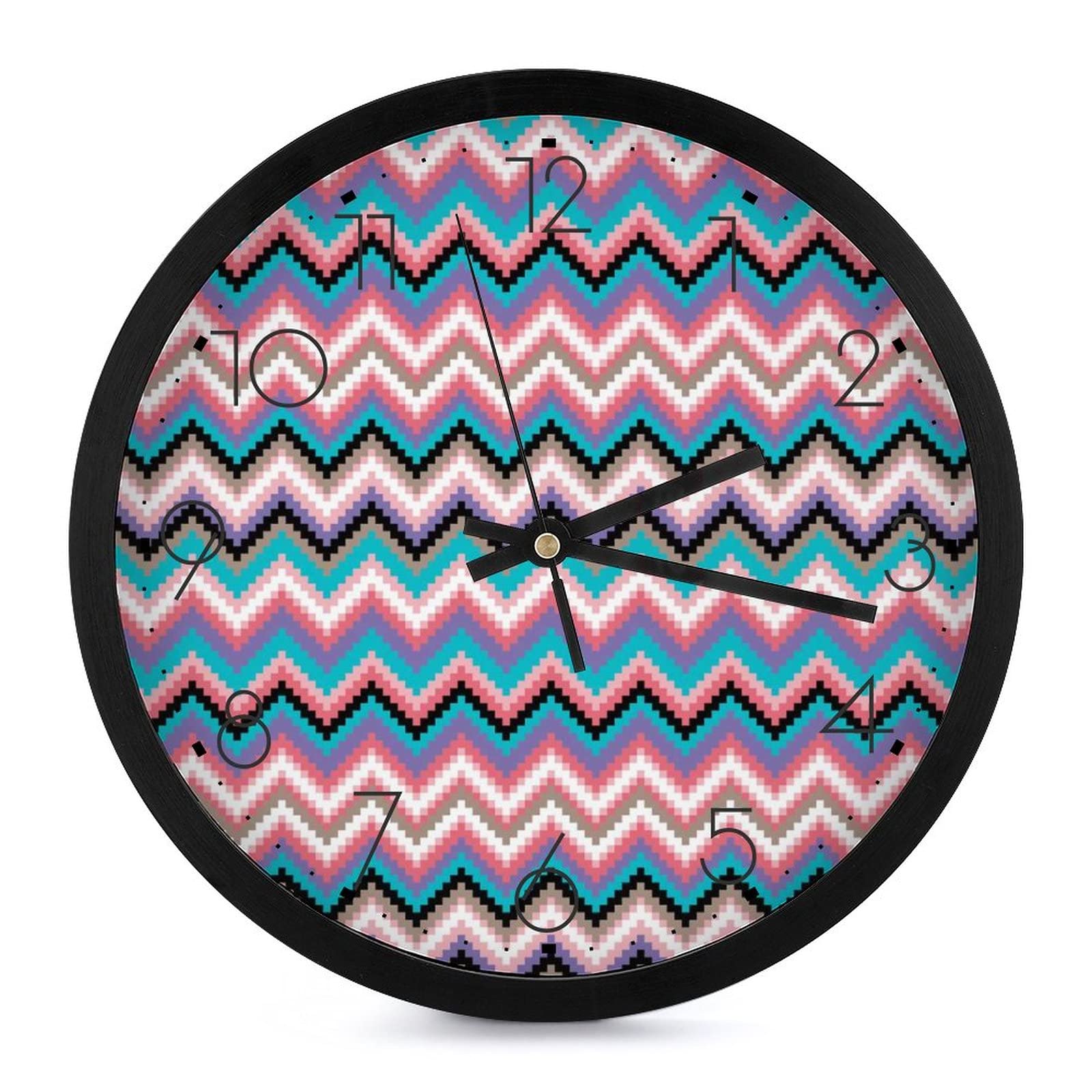 Horloge murale ronde à rayures de couleur de 25.4cm avec grands chiffres lisses pour la maison