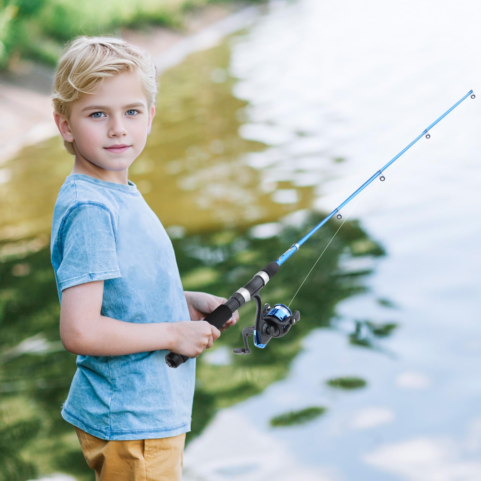 Juego de caña de pescar para niños, kit de pesca para niños a partir de 15 años, combo de caña de pescar telescópica y carrete para jóvenes, equipo de pesca con mosca y caja de aparejos