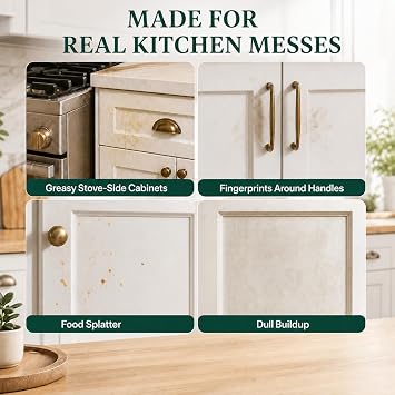Kitchen Cabinet Cleaner & Degreaser - Heavy-Duty Grease Remover for Wood, Painted & Stained Cabinets - Residue-Free, Wood-Safe Formula for Doors, Furniture & Trim - 32 oz