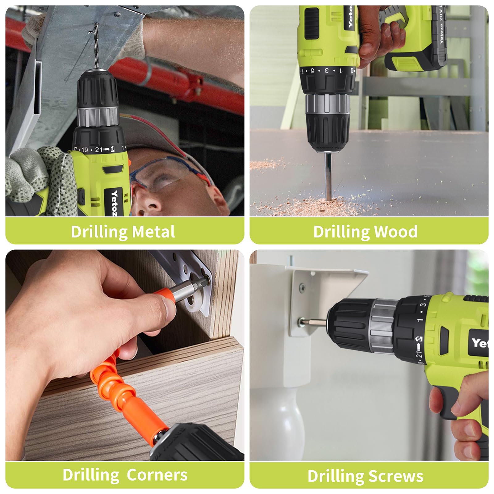 Yetoza Cordless Drill Set, 20V Lithium Ion Power Drill with