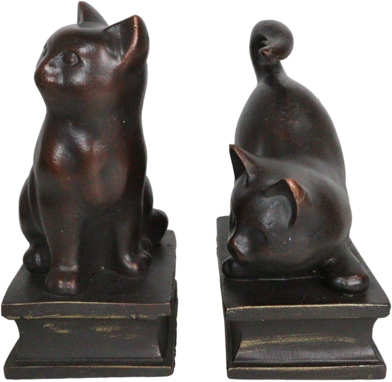 Ebros Gift Adorable Sitting and Crouching Feline Cat Kittens Resin Bookends in Faux Bronze Finish 7" Tall Abstract Cats Art Statue Figurine Set of 2