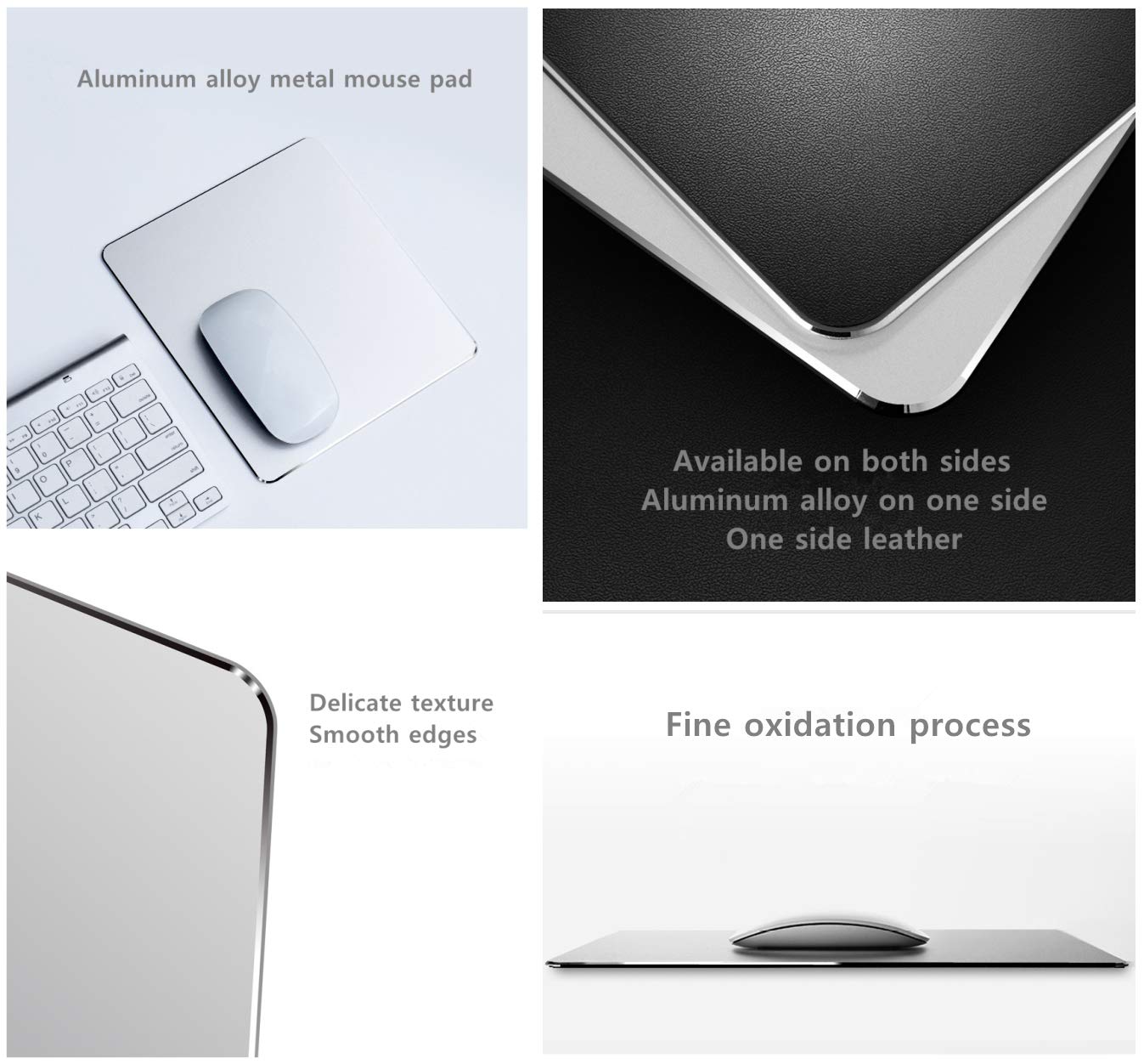 Tappetino Per Mouse Rigido Bifacciale In Alluminio Argento – Antiscivolo, Superficie Liscia, Perfetto Per Gaming E Ufficio (20x20 Cm)