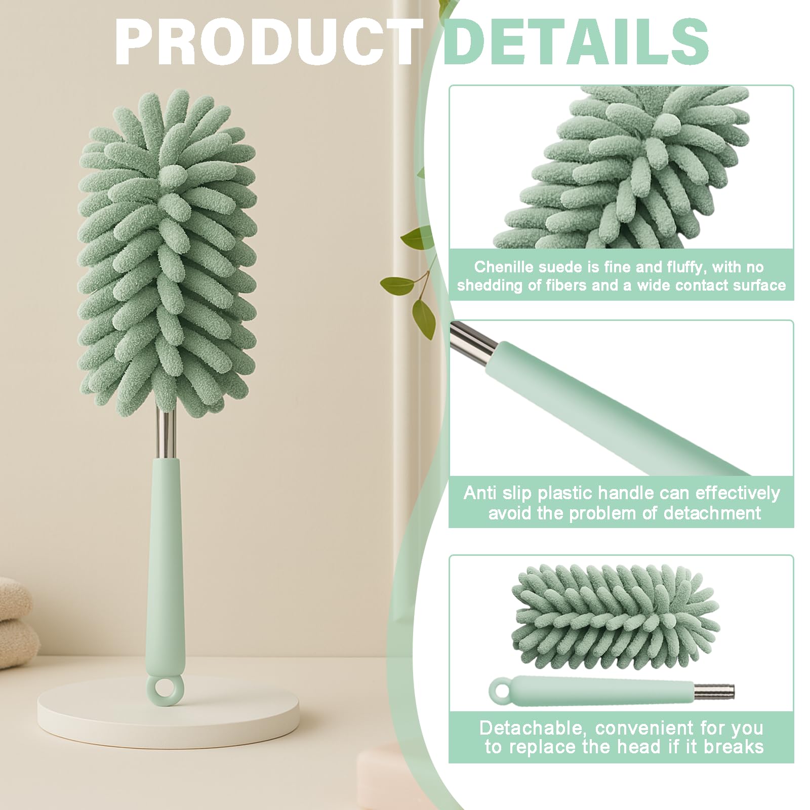 Set di 9 panni in microfibra spolverino lungo allungabili pieghevoli lavabili per la pulizia del ventilatore a soffitto, soffitto, mobili
