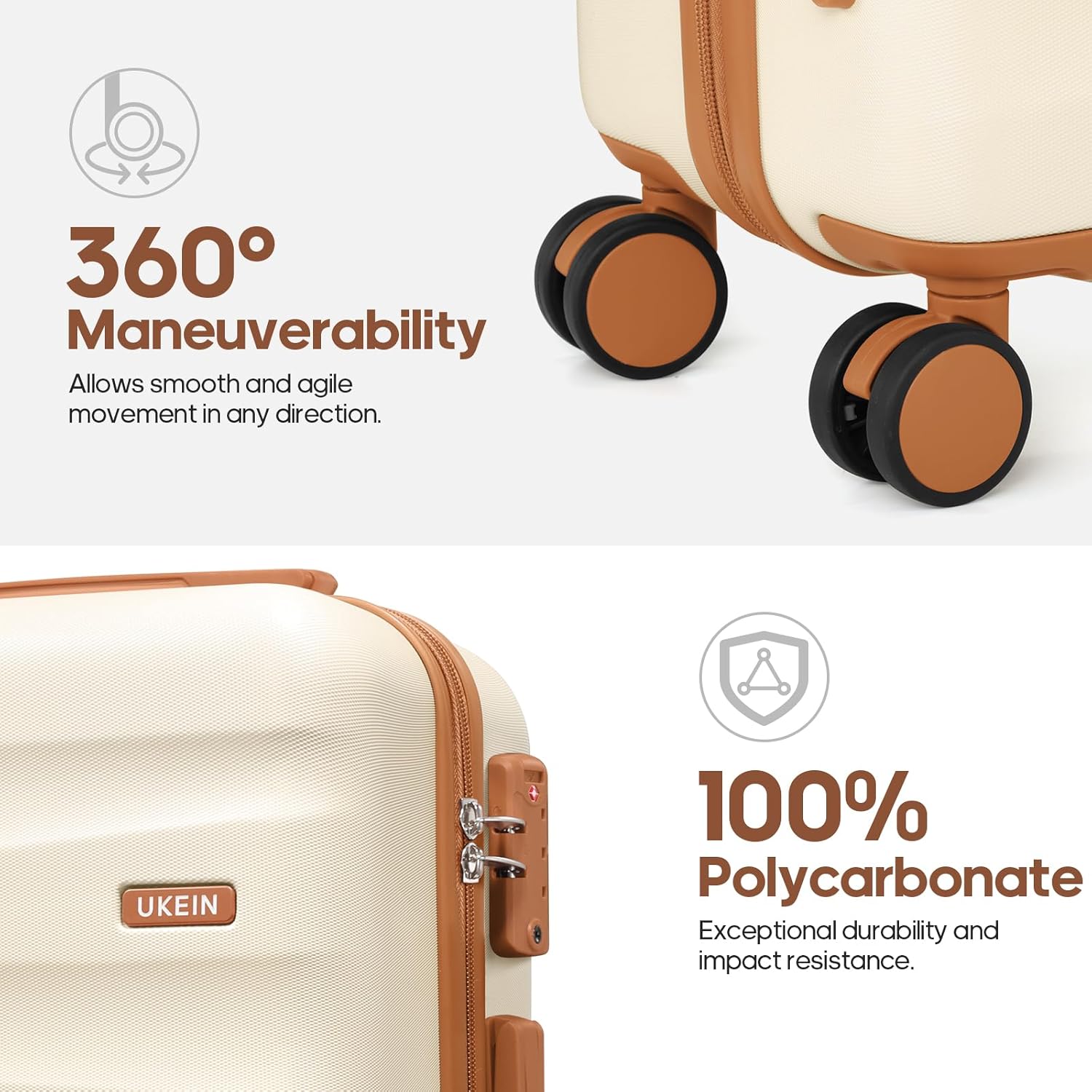 UKEIN Luggage Set with Backpack,Polycarbonate Carry On Luggage Airline Approved with Spinner Wheels, Hardshell Travel Suitcase with TSA Lock,Suitcase Set 3 Piece