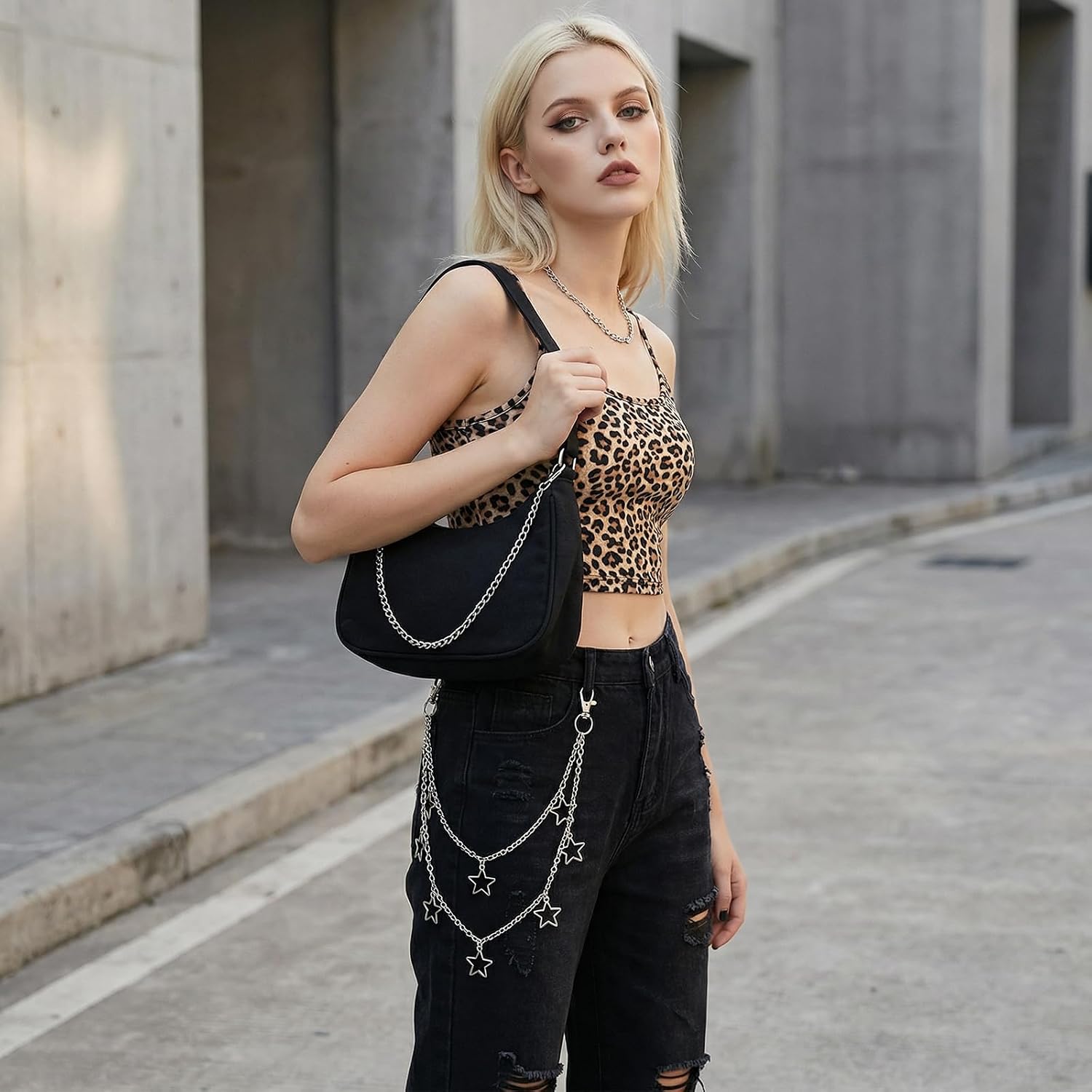 Sucrain Star Pants Chain Hip Hop Punk Jean Chain Layered Pocket Wallet Accessories Rock Goth Body Accessories for Women and Men