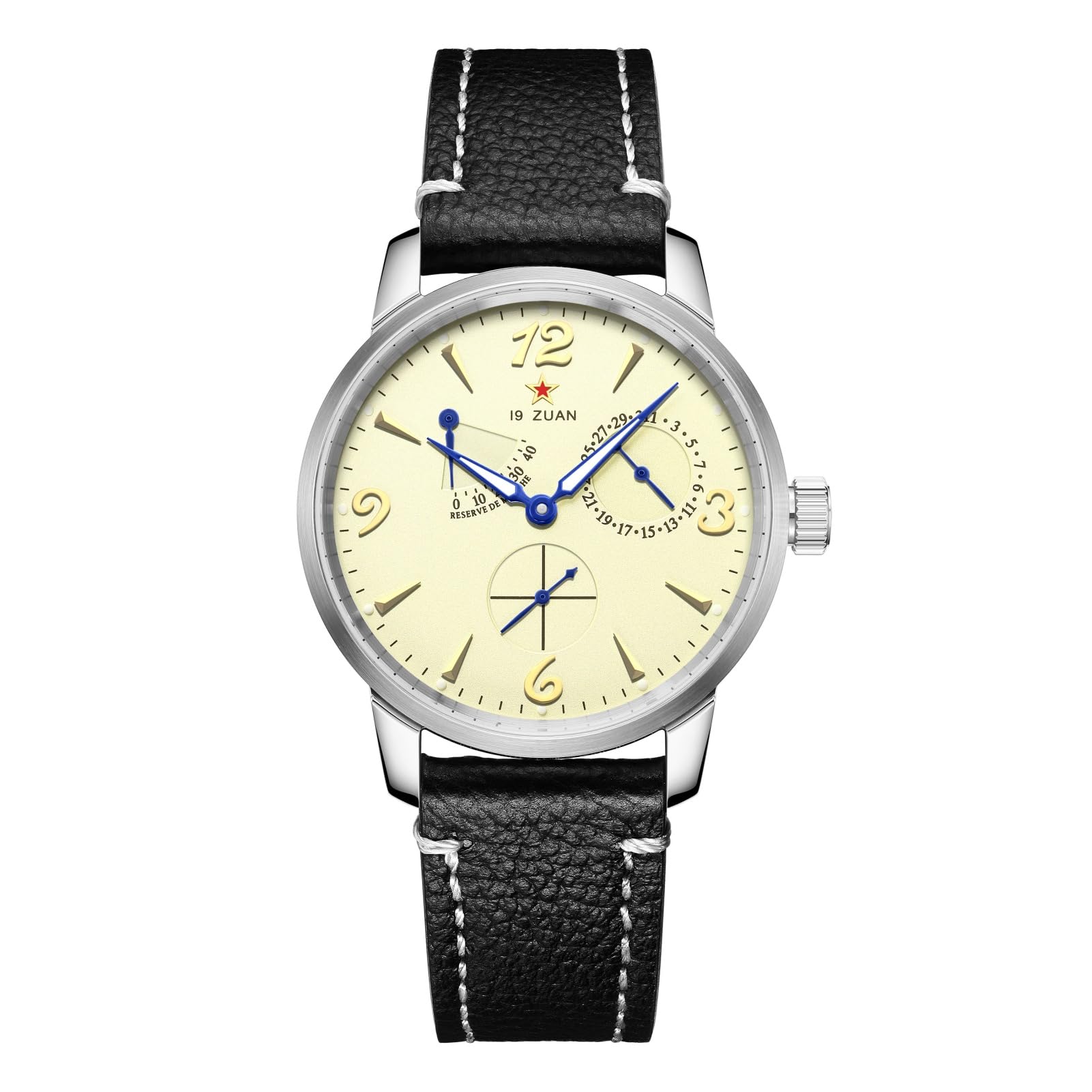 SEAKOSS 40 mm 1963 ispirato Vintage Pilot Watch da uomo, orologio da polso meccanico automatico con movimento Seagull ST1780, indicatore di riserva di carica, display della data, vetro zaffiro