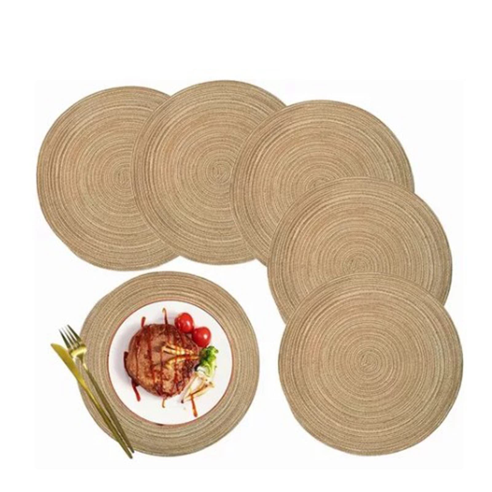 Set 8 Tovagliette Rotonde In Giacinto D'acqua Intrecciato, 30,5 Cm, Naturali, Resistenti Al Calore, Per Tavolo